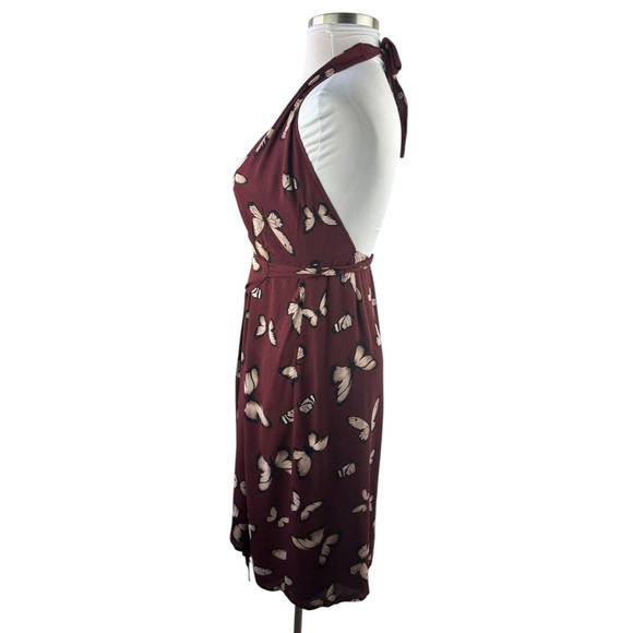Reformation Johnson Dress Wrap Halter Tie Butterfly Print Burgundy Women's Large - Picture 8 of 15